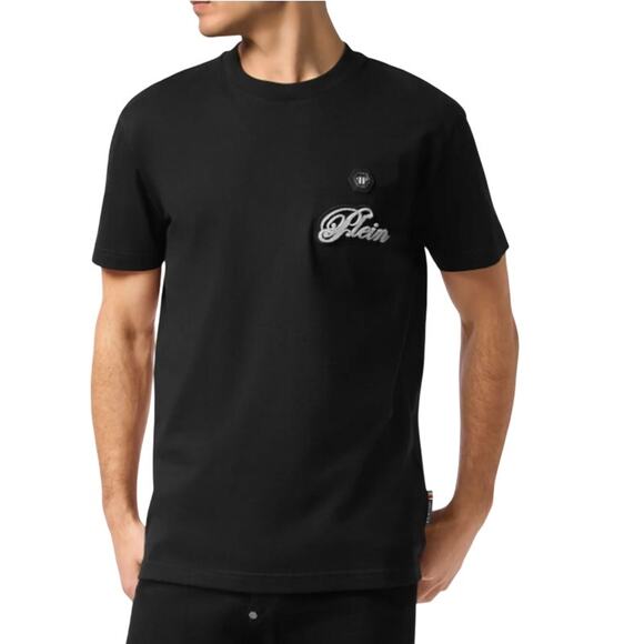 Philipp Plein Men's Black Printed Signature Round Neck T-Shirt Size M